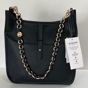 Ah-Dorned New York Black Evelyne Style Satchel Gold Chain Crossbody Bag NWT